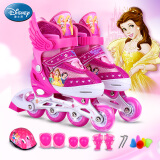 迪士尼(Disney) 轮滑鞋儿童 闪光溜冰鞋套装 溜冰鞋男女可调码旱冰鞋 粉色公主款 S码