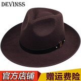 DEVINSS礼帽男士上海滩帽子许文强英伦大礼帽爵士舞帽子经典毛呢帽毡帽新郎官帽子大檐帽礼帽女士帽子 咖啡色