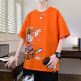 宾客龙12青少年运动丅恤套装13-18岁男孩高中学生短袖t恤16大童夏装一套 桔红色卡通（上衣单件） M(身高1.50-1.55)米/70-95斤