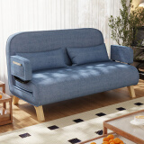原声原代两用沙发床实木双人位沙发折叠床布艺单人床小户型两人沙发椅躺椅 沙发床（海绵款）浅蓝色 宽105cm（2个抱枕）