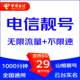 中国电信5G大流量卡无线上网卡不限流量卡WIFI热点卡星卡山楂卡无限流量靓号卡区号卡 山楂卡靓号29元无限流量+不限速+1000分钟