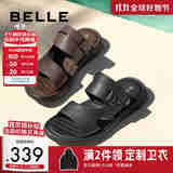 百丽男鞋户外百搭拖鞋商场同款牛皮两穿休闲沙滩凉鞋8GE01BL4 黑色 42 (260mm)