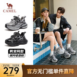 骆驼（CAMEL）【迪丽热巴同款】银月复古老爹鞋增高男女鞋运动休闲鞋情侣同款 L24A283742 女款 灰/枪/黑 35