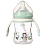 日康（rikang）奶瓶 玻璃奶瓶新生儿婴儿吸管奶瓶 宝宝奶瓶宽口带手柄180ml 绿 RK-N1023