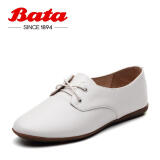 Bata/拔佳专柜同款韩版系带英伦风小皮鞋女平底单鞋AXF32CM9 白色 35