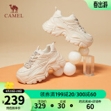 骆驼（CAMEL）老爹鞋女网面厚底老爹鞋舒适增高运动休闲鞋子 L24S283078杏色【四季款】 37