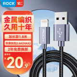 ROCK 【金属编织】苹果数据线usb充电线快充lighting手机支持iPhone14/13ProMax/新SE/XS/12/iPad1.8米