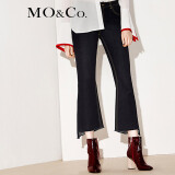 MO&Co.MOCO个性不规则剪边微喇叭九分牛仔裤MA171PAT411 摩安珂 B87靛蓝色 25