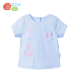 贝贝怡 Bornbay女童纯棉T恤夏季女童圆领短袖上衣婴儿衣服172S371 淡蓝 24个月/身高90cm