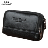 金珊瑚牛皮腰包韩版新款手机套时尚贴身手机包穿皮带腰包3827 黑色