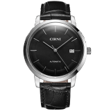 西亚尼（CIRNI）全自动机械表真皮带情侣手表一对表男士男表商务时尚女表防水 黑面皮带男款