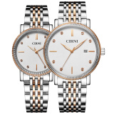 西亚尼（CIRNI）情侣手表一对送女友男朋友礼物简约气质时尚潮流 玫金壳白面钢带一对