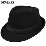 丹文斯礼帽男士秋冬季新款休闲保暖毛呢帽爵士舞帽子时尚有型毡帽 黑色