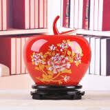 奋行景德镇陶瓷器 中国红牡丹苹果储物罐储蓄罐创意摆设婚庆 牡丹