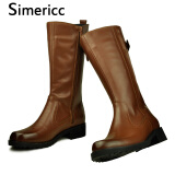 斯伦瑞克（simericc）金典款全牛皮男士马靴 阅兵骑士长短靴 保暖摩托真皮马丁靴CX919 棕色全皮单靴 43