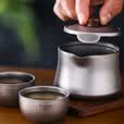 Ti artisan钛工匠纯钛旅行茶具套装户外露营泡茶器双层鹰嘴快客杯便携钛茶具 一壶二杯礼盒装（磨砂款）