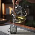 全度（Quandu） 加厚玻璃蒸煮一体茶壶烟灰色玻璃煮茶器煮茶壶蒸茶壶提梁壶
