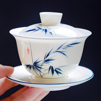 陶泥 青花陶磁蓋碗 愛蓮茶杯 壺承 茶碗 煎茶器 未使用品 Amazon.com | Usoway 青花陶瓷三才盖碗家用功夫茶具Tea set 泡