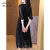 波圣堡（BOSENPON）品牌真丝连衣裙长袖重工蕾丝刺绣夏文艺黑色桑蚕丝中长裙 黑色 L