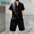 MLEX夏季烫钻短袖短裤西服两件套男士时尚休闲感痞帅西装套装 黑色套装 M