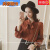 宾容（BINRONG）新款春季韩版衬衫蝴蝶结公主袖百搭雪纺上衣系带衬衣女 黑色 S 75-85斤