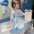 迪士尼（Disney）女童连衣裙夏装2024新款儿童中国风汉服旗袍雪纺裙子夏季女孩古装 浅蓝色 140