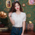 奇奈哒现货实拍2024夏季新款韩版蕾丝拼接娃娃领短袖衬衫女显瘦上衣 白色 S