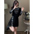 CMQ2024年新款女装中国风时尚套装裙春装显瘦气质高级感短裙子两 黑色两件套 S