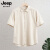 吉普（JEEP）夏季亚麻短袖衬衫男士宽松新款纯色休闲中国风薄款衬衣白 深灰色 M 90120斤