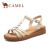 骆驼（CAMEL）女鞋 波西米亚风柔软牛皮细带丁字搭扣坡跟凉鞋 A125046301 米色 37