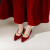 杜赫.DUWEE秀禾红色高跟鞋女新娘鞋23年新款3公分低跟孕妇婚鞋单鞋伴 红色 34