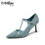 金利来（goldlion）女鞋尖头细高跟时尚水钻装饰职业浅口单鞋61291008760P-蓝色-39码