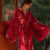 浪莎（LangSha）晨袍女新娘伴娘结婚新中式红色仙鹤高级感长款烫金睡衣浴袍睡袍夏 酒红-吊带 2XL [建议130-140斤]