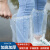 一次性防水鞋套雨天高位加厚防滑男女款透明隔离靴套耐磨塑料脚套 超厚短筒鞋套鞋型松紧口蓝色1双