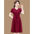 妮晴青岛即墨连衣裙中年夏装连衣裙新款洋气女装夏季时尚短 酒红色 XL 建议90-105斤