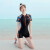 梵迪拉游泳衣女连体遮肚显瘦性感保守学生韩国ins专业女士泳装 101820 黑色短裙 L（94-105斤）