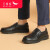 红蜻蜓男鞋夏季新款商务正装男皮鞋套脚爸爸鞋舒适平底防滑单鞋 黑色 42