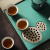 小套家用功夫茶具套装客厅陶瓷茶壶茶杯配储水式茶盘 绿松侧把7头配四方茶盘礼盒装