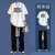 奥丽菲尼夏季短袖套装男潮牌休闲运动男装一套整套穿搭t恤学生长裤两件套 白色+M15黑色 【2件】 2XL