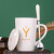 杯子陶瓷马克杯带盖勺创意个性潮流情侣咖啡杯男女牛奶杯水杯 经典-白色款-Y