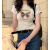 俞兆林（YUZHAOLIN）美式蝴蝶字母印花修身显瘦短款t恤女夏季多巴胺穿搭短袖紧身上衣 米灰色 S