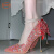 鞋柜（shoebox）达芙妮集团旗下大码红色高跟鞋女细跟水晶婚鞋女士新娘鞋秀禾主婚 红色 6厘米 34