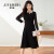季梵施（JIFANSHI）品牌法式长袖衬衫领黑色雪纺连衣裙女年新款春装中长款 黑色 M