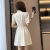 诗威琪2022夏季新款女装法式感泡泡袖白色连衣裙女夏设计小众西装裙 白色 S 建议85-95斤