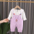 新款小女童秋季婴儿童衣服洋气两件套女宝宝秋装套装0一1-2-3岁背带裤 花卡背带套装紫色 66cm