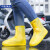 防雨鞋套 防汛硅胶雨鞋套男女下雨加厚防滑耐磨学生便携式雨靴仿 纽扣款-中筒黄色 XL40-42码