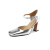 MK BELLE意大利轻奢侈新品银色包头凉鞋女玛丽珍鞋高跟鞋方头夏季 银色(精选皮革) 33(手工级制作)