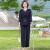 路蒙卡帝（REMCAOTI）妈妈装2024夏装新款套装洋气大码中老年女夏季雪纺短袖衬衫 湖蓝色 XL