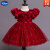迪士尼（Disney）女童抓周服夏季宝宝周岁生日礼服红衣服女孩红色公主裙裙子婚纱服 枣红 80cm