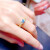 欧蜜拉（OUMEYLLA）轻奢蓝色宝石戒指女时尚方形天然托帕石女戒简约星空镶钻开口戒 银色